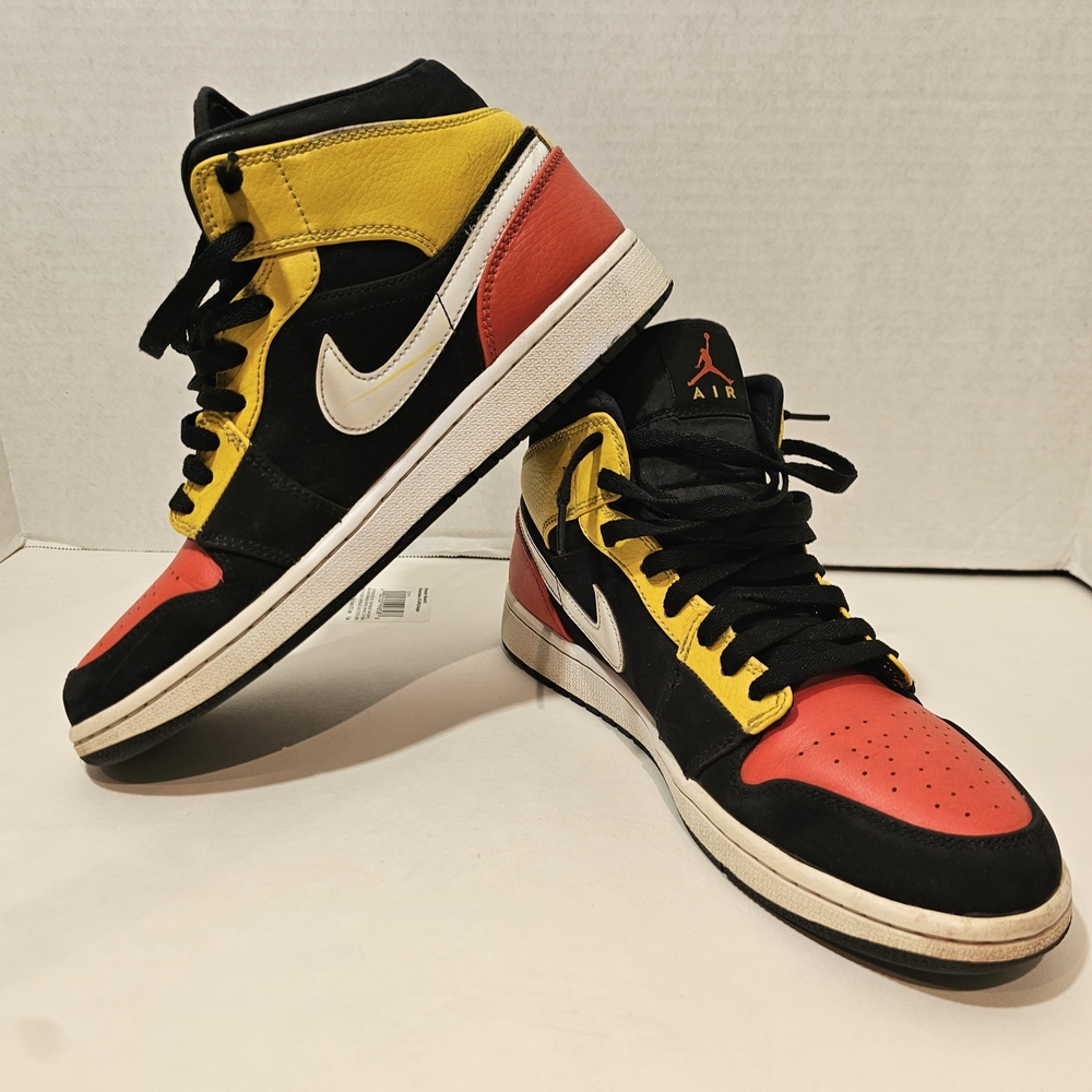 Jordan Air Jordan 1 Mid Shoes Mens Size 8.5 Black Red Yellow Sneakers 852542-087